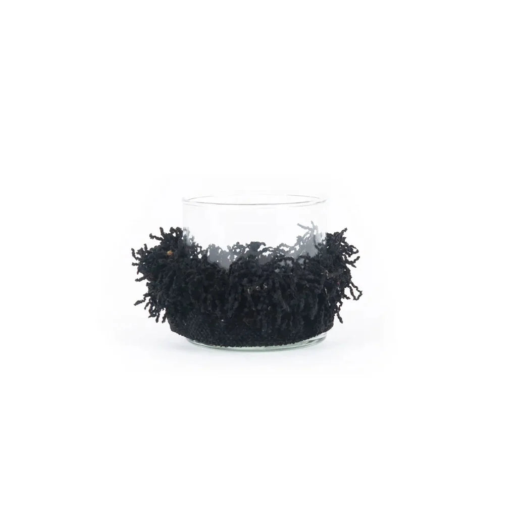 Support à bougie en verre avec tricot noir en laine pour le porte-bougie Oh My Gee Velours noir S