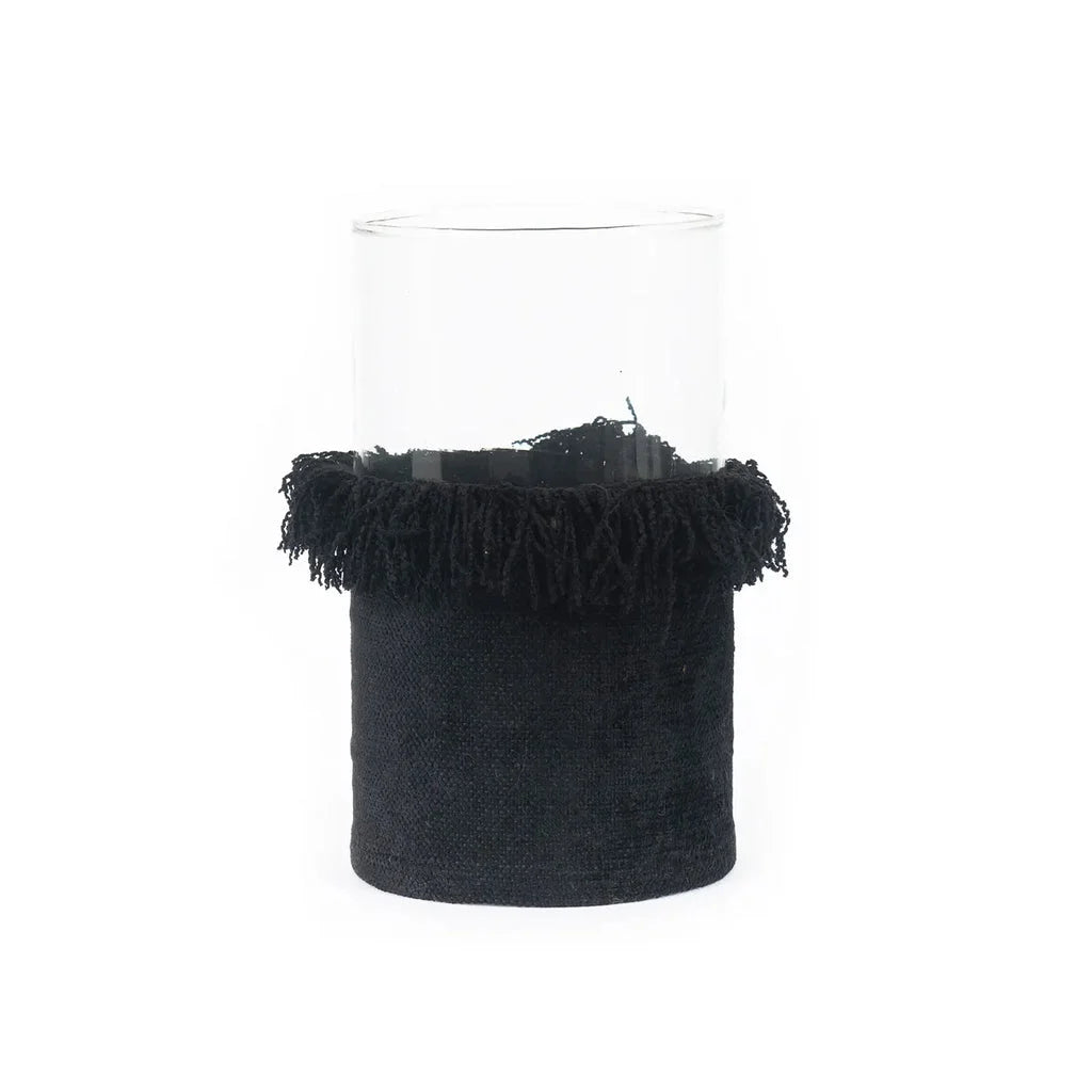 Support bougie noir à franges, Le porte-bougie Oh My Gee Velours noir XXL