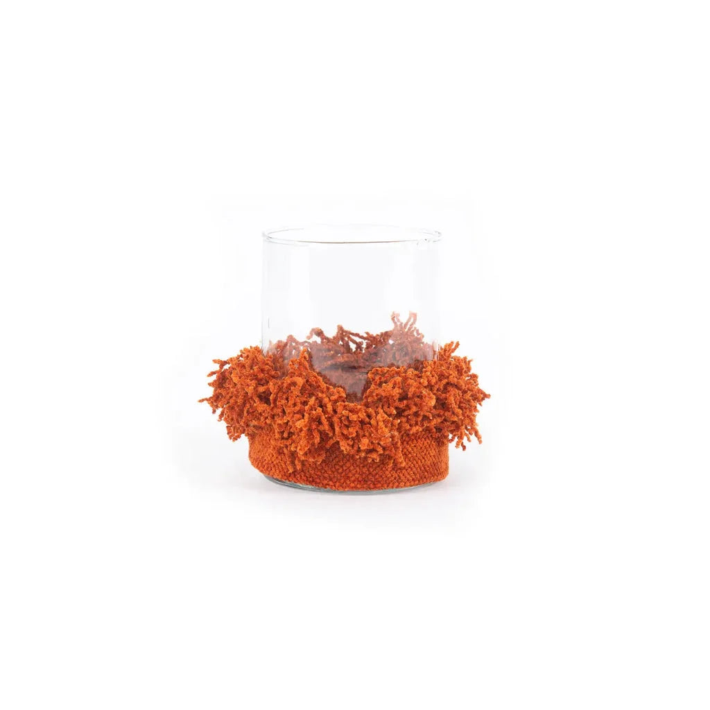 Verre à whisky avec embellissement en textile orange sur Le porte-bougie Oh My Gee Velours rouille M