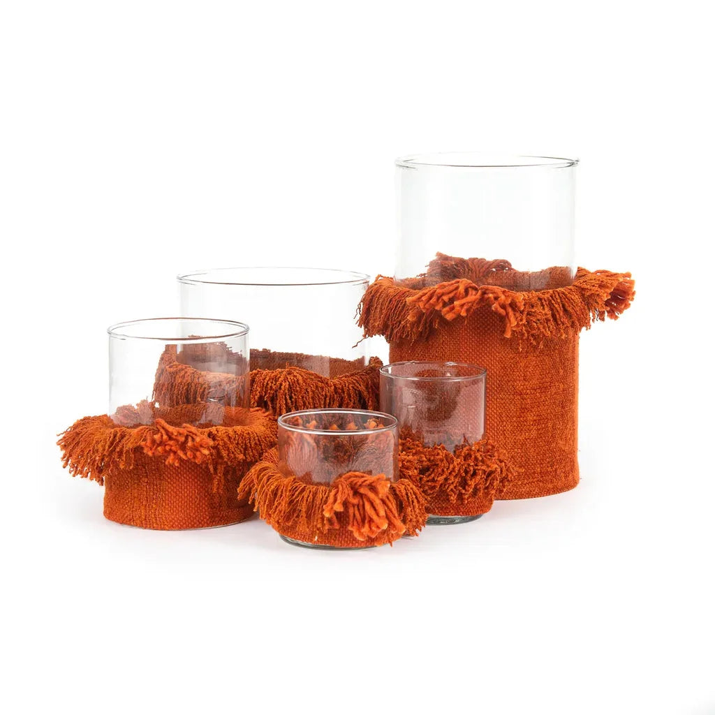 Vases en verre avec franges orange pour Le Porte-Bougie Oh My Gee Velours Rouille M