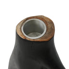 Vase en céramique noire avec bordure en terre cuite et insert en métal argenté