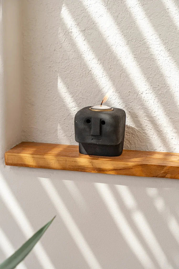Bougeoir tête noir en pierre pour bougies Le porte-bougie Sumba Stone n°26