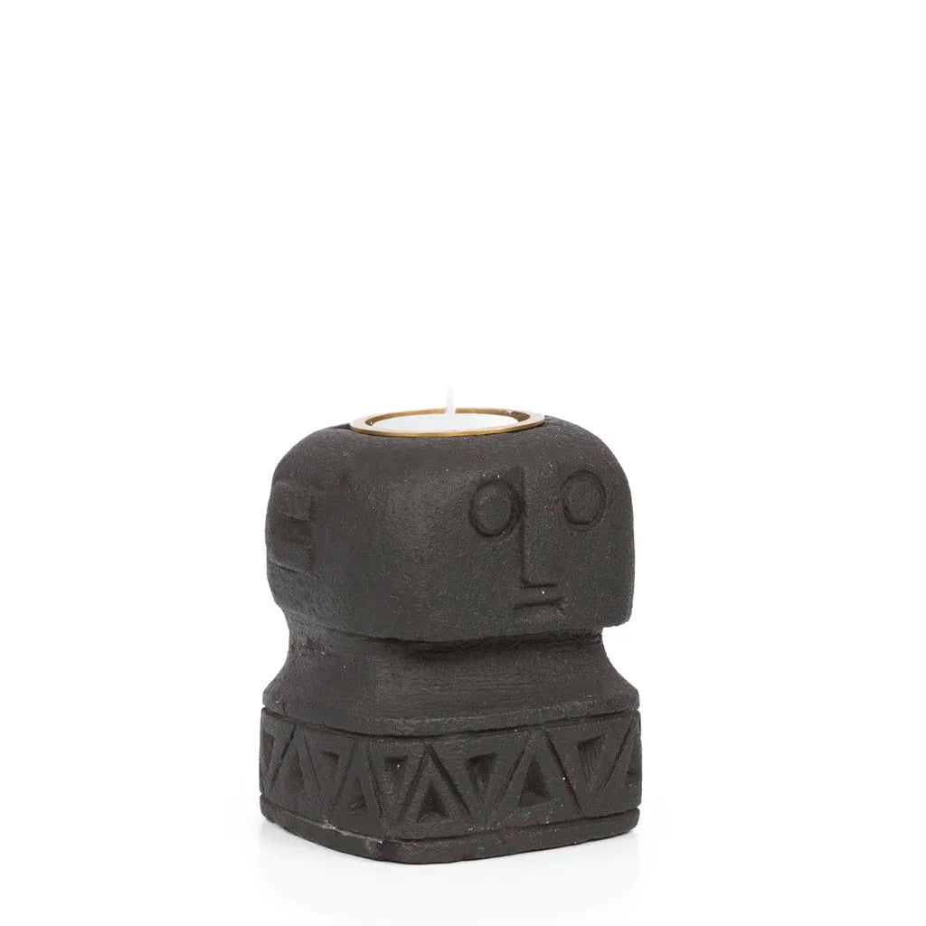 Bougeoir en pierre noire sculpté en forme de tête pour le porte-bougie Sumba Stone n°26