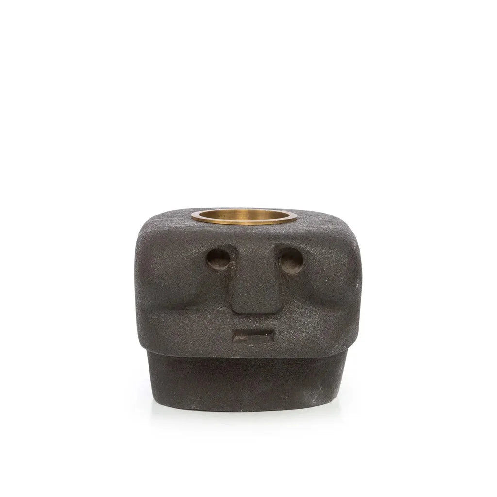 Porte-bougie Sumba Stone n°27 avec tête en pierre et insert en or