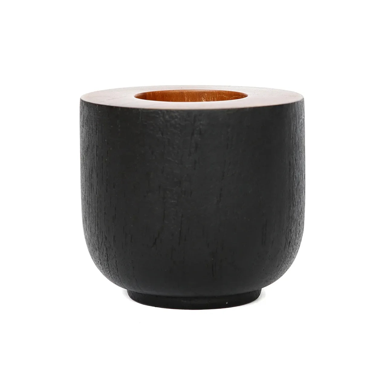 Porte-bougie en teck naturel noir 8 cm minimaliste