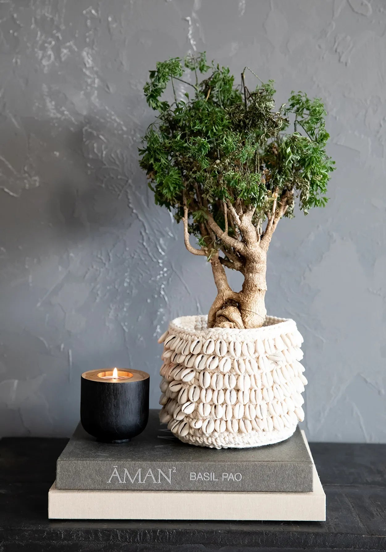 Porte-bougie en teck naturel noir 8 cm minimaliste