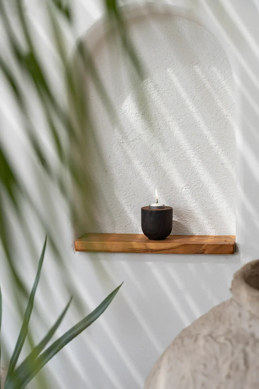 Porte-bougie en teck naturel noir 8 cm minimaliste