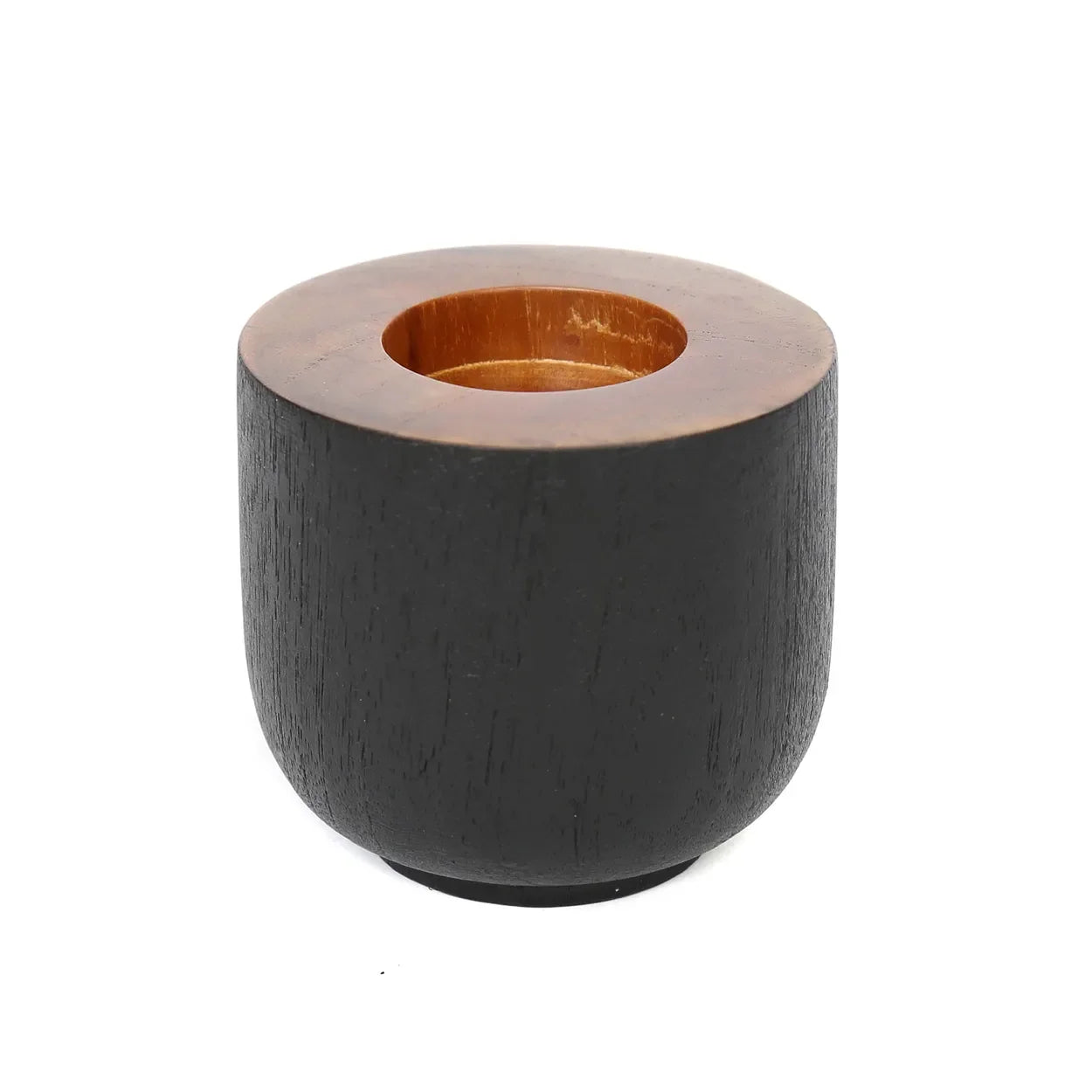 Porte-bougie en teck naturel noir 8 cm minimaliste