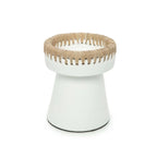 Tabouret en céramique blanche avec bord en raphia naturel H16 cm