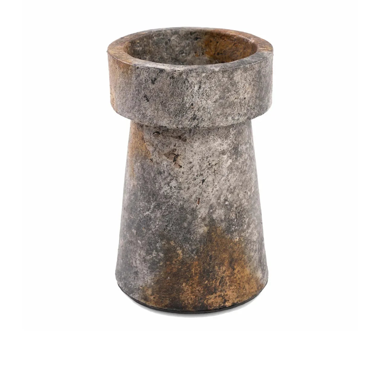 Mortier en pierre usée, idéal pour porte-bougie en terre cuite gris antique H20 cm
