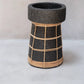Porte-bougie en terre cuite noire et rotin 20 cm