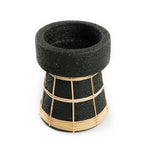 Porte-bougie terre cuite et rotin noir H16 cm