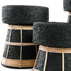 Porte-bougie terre cuite et rotin noir H16 cm