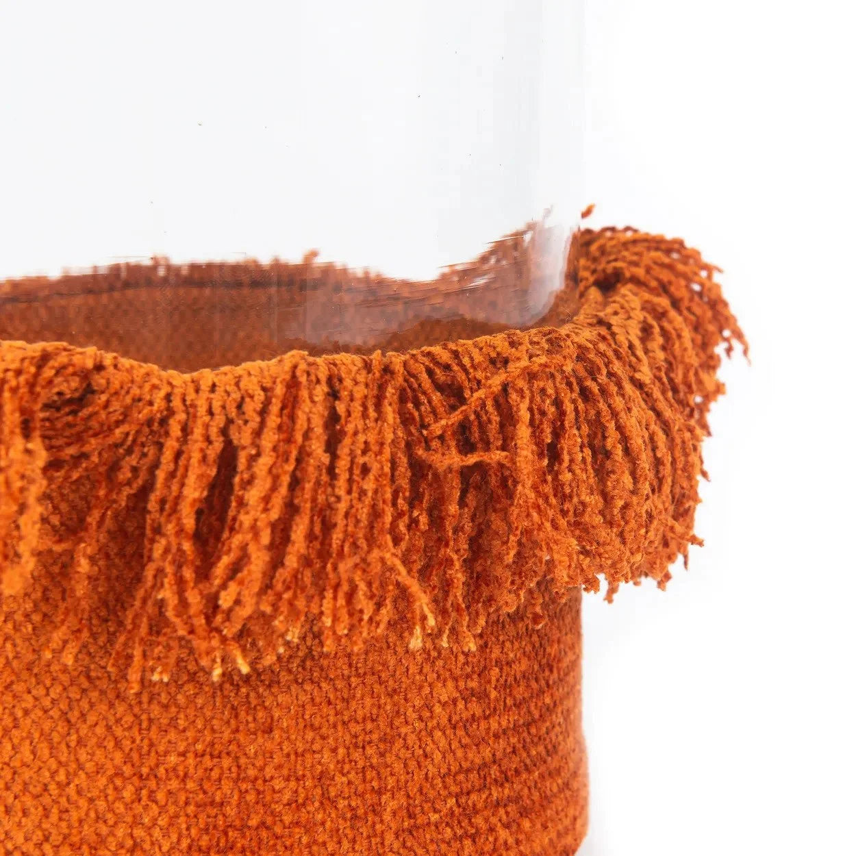 Panier tissé orange en velours avec franges décoratives pour porte-bougie