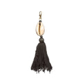 Porte-clés noir en bois et coquillage avec pompon tassel
