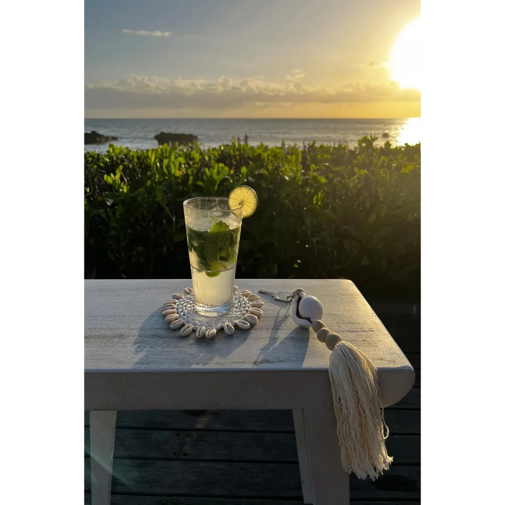 Coaster verre mojito tissé pompon argenté