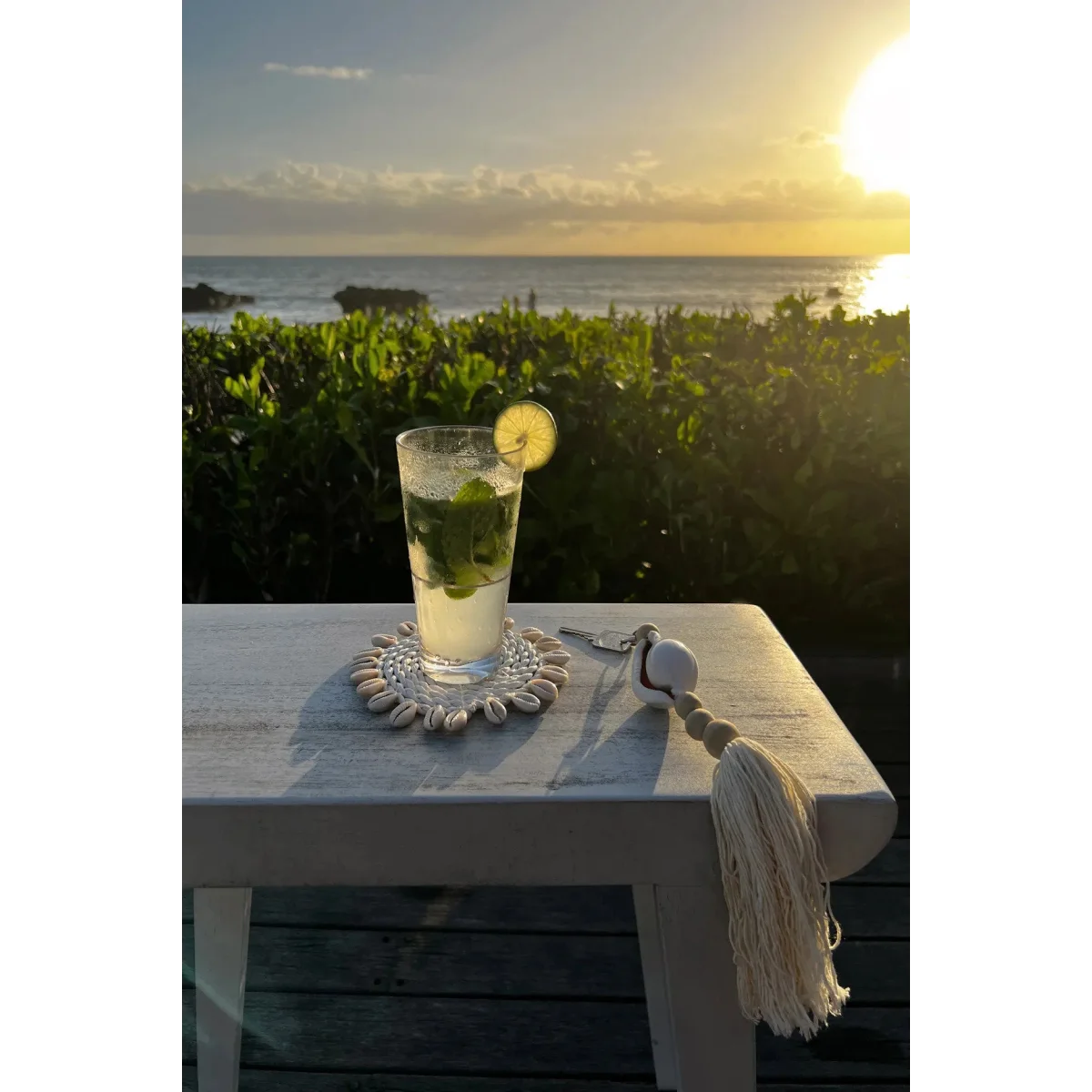 Coaster verre mojito tissé pompon argenté