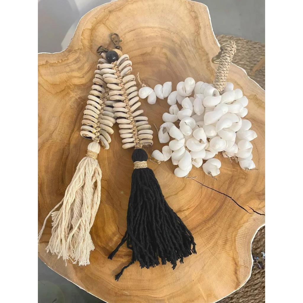 Décorations de guirlandes en coquillages blancs et tassels pour porte-clés en corde marine