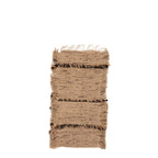 Échantillon de tissu en jute brun à rayures foncées avec franges pour Porte-couverts en coton beige et noir