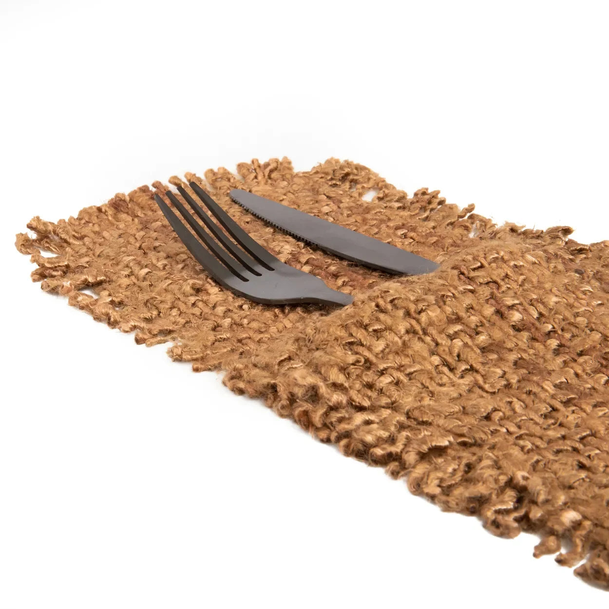 Set de 4 porte-couverts en coton marron avec plateau noir 13x25 cm