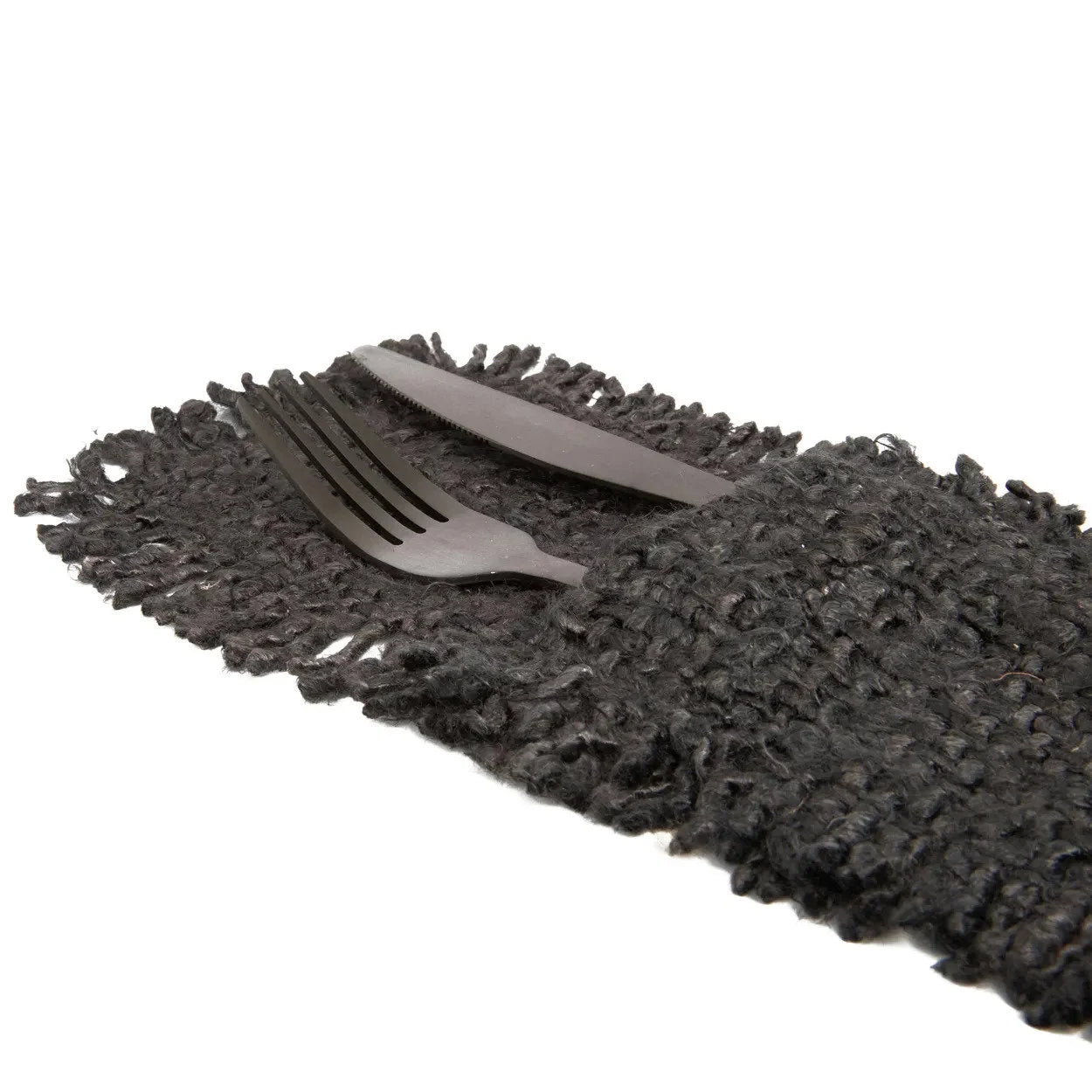 Set de 4 porte-couverts en coton noir marine avec placemat gris foncé texturé