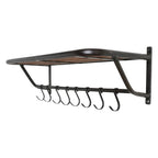 Porte-manteau mural en métal noir avec plateau bois recyclé, 84x25 cm