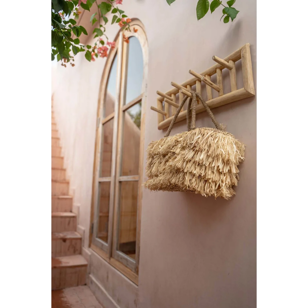 Porte-manteau mural en teck naturel design rectangulaire – 70x10 cm