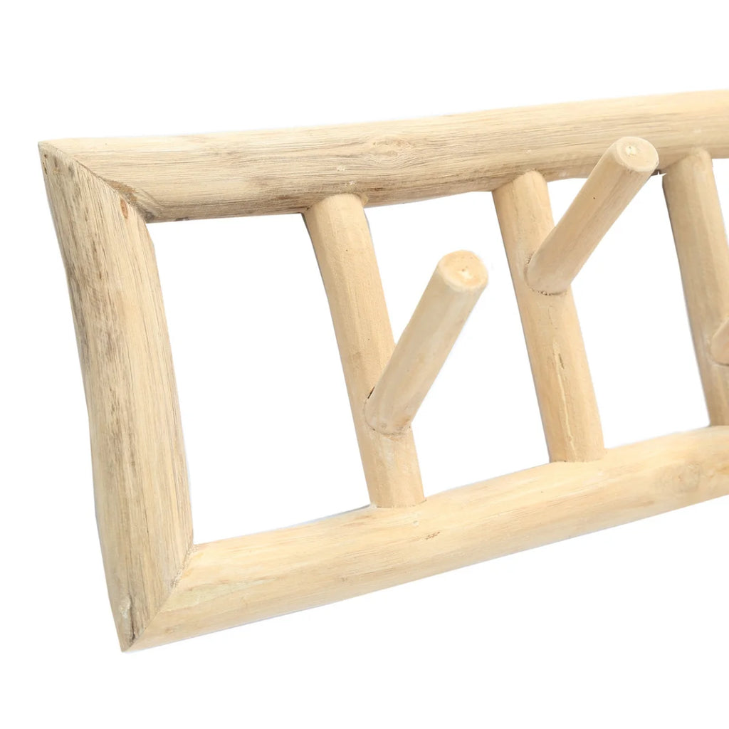 Porte-manteau mural en teck naturel design rectangulaire – 70x10 cm