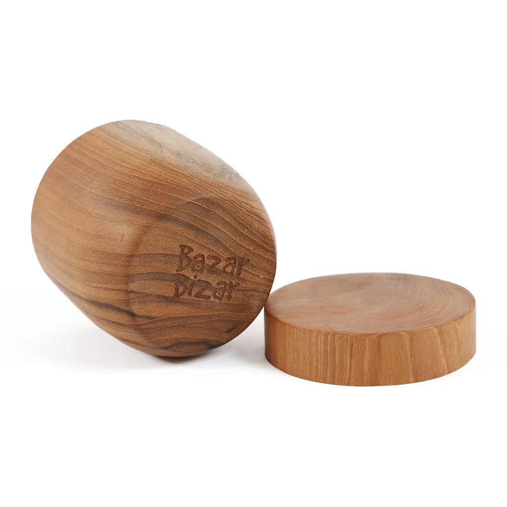 Contenant en bois avec couvercle pour le produit Le pot en racine de teck bas M