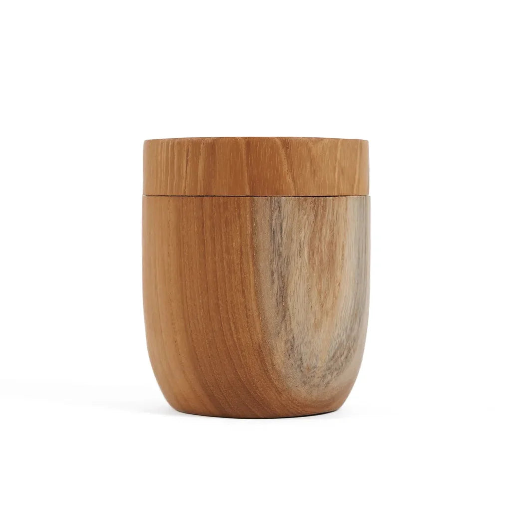 Contenant en bois avec couvercle pour le produit Le pot en racine de teck bas M