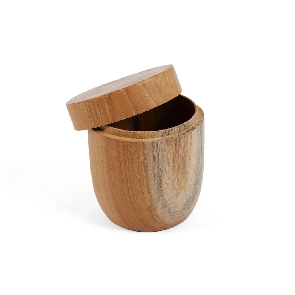Contenant en bois de teck avec couvercle pour le produit Le pot en racine de teck bas M