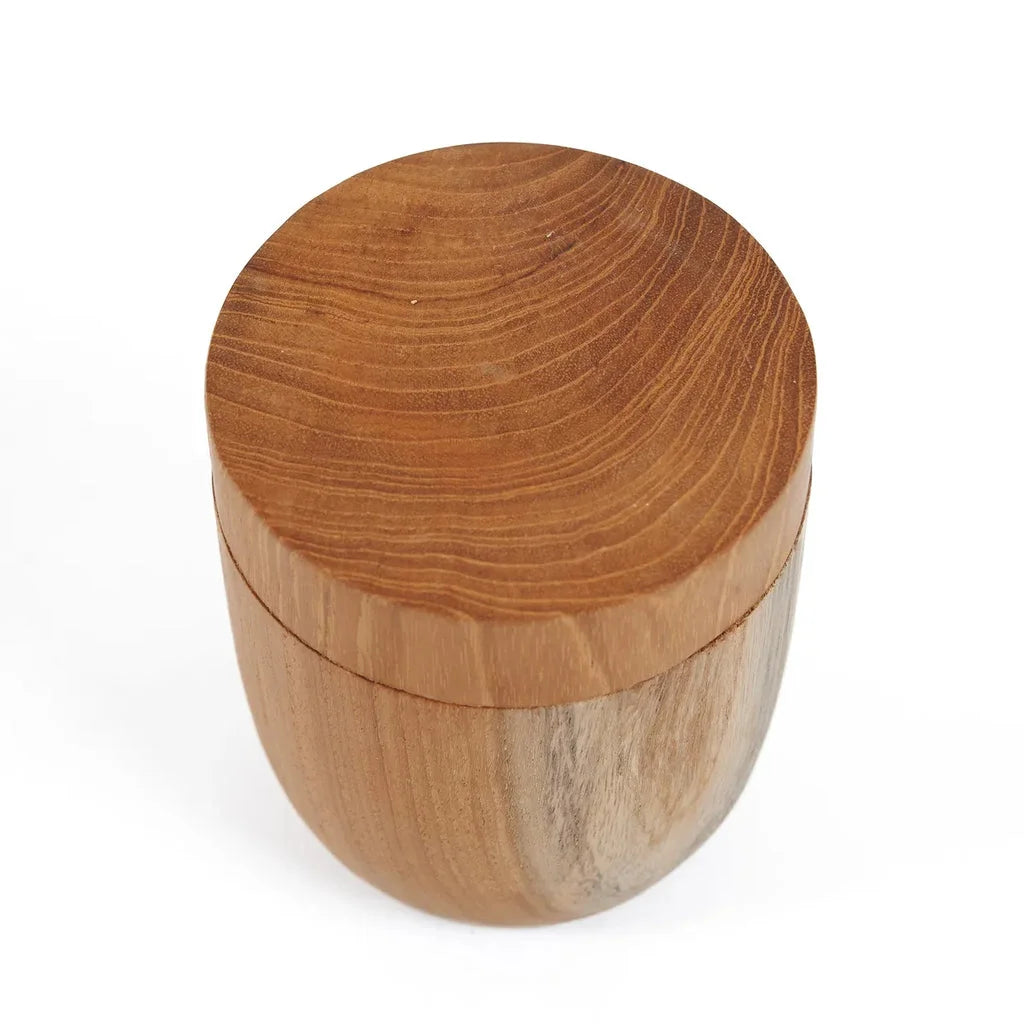 Boîte ronde en bois de teck avec couvercle pour décoration ou rangement
