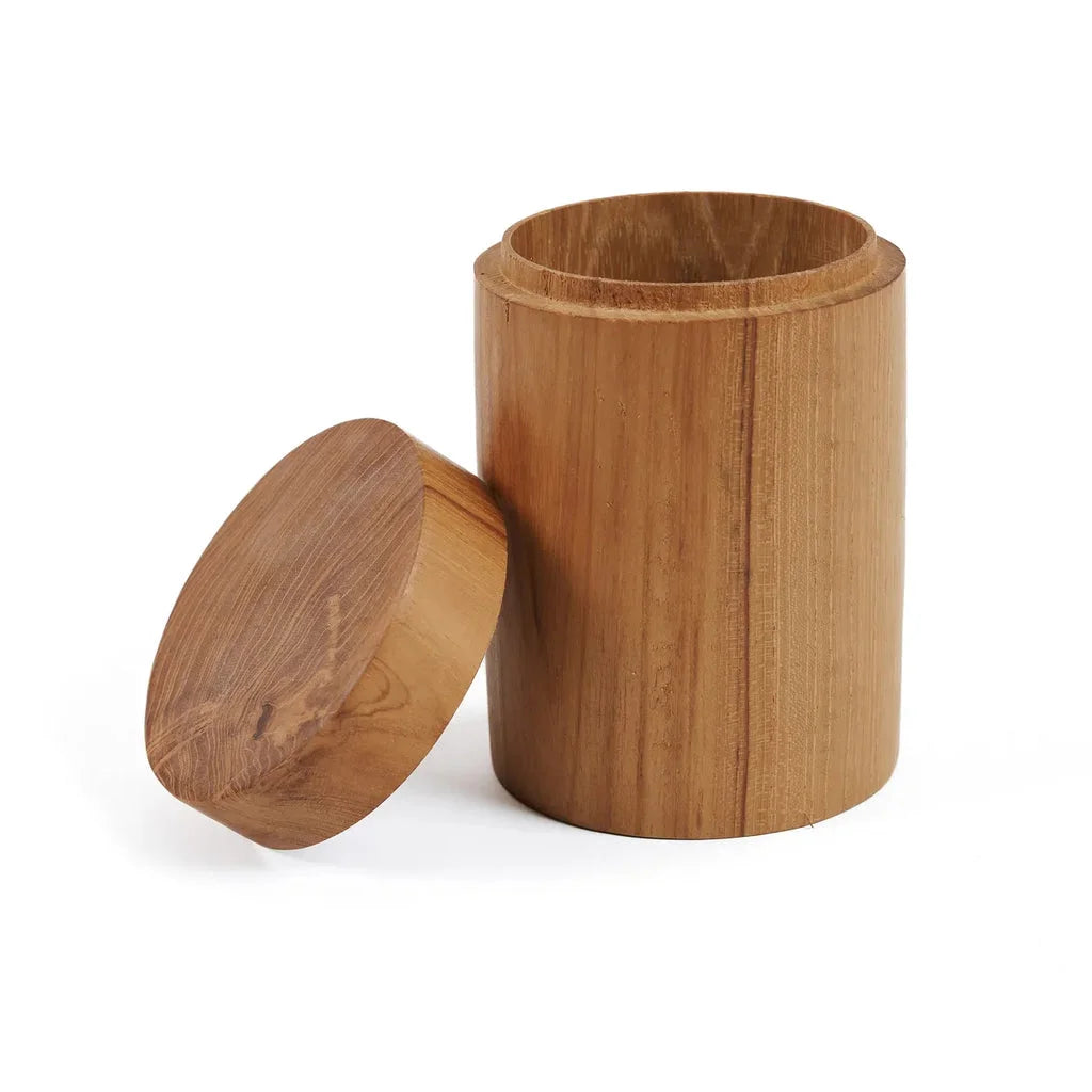 Contenant cylindrique en bois de teck avec couvercle pour Le pot en racine de teck M