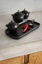 Set de condiments en céramique noir brûlé fait main, 10x7x8 cm
