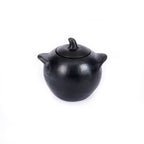 Pot en terre cuite noir brûlé fait main avec couvercle, dimension 10x7x8 cm