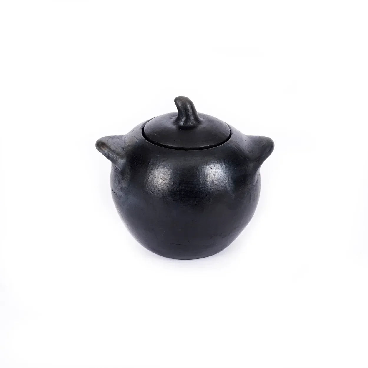 Pot en terre cuite noir brûlé fait main avec couvercle, dimension 10x7x8 cm