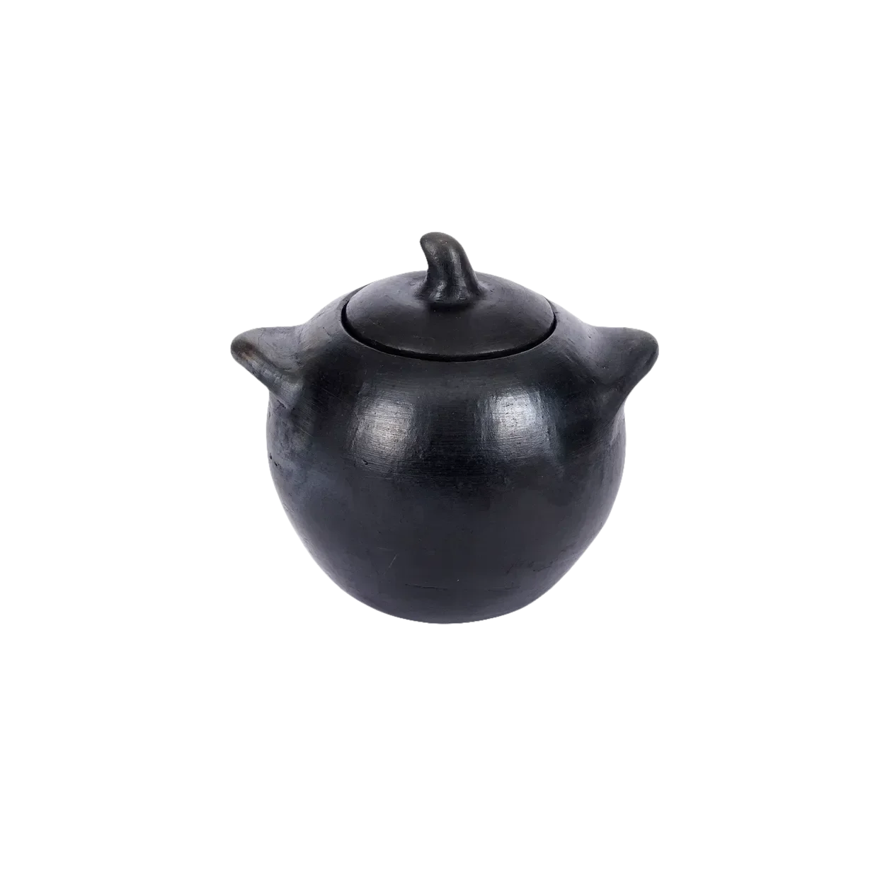 Pot en terre cuite noir brûlé fait main avec couvercle, dimension 10x7x8 cm