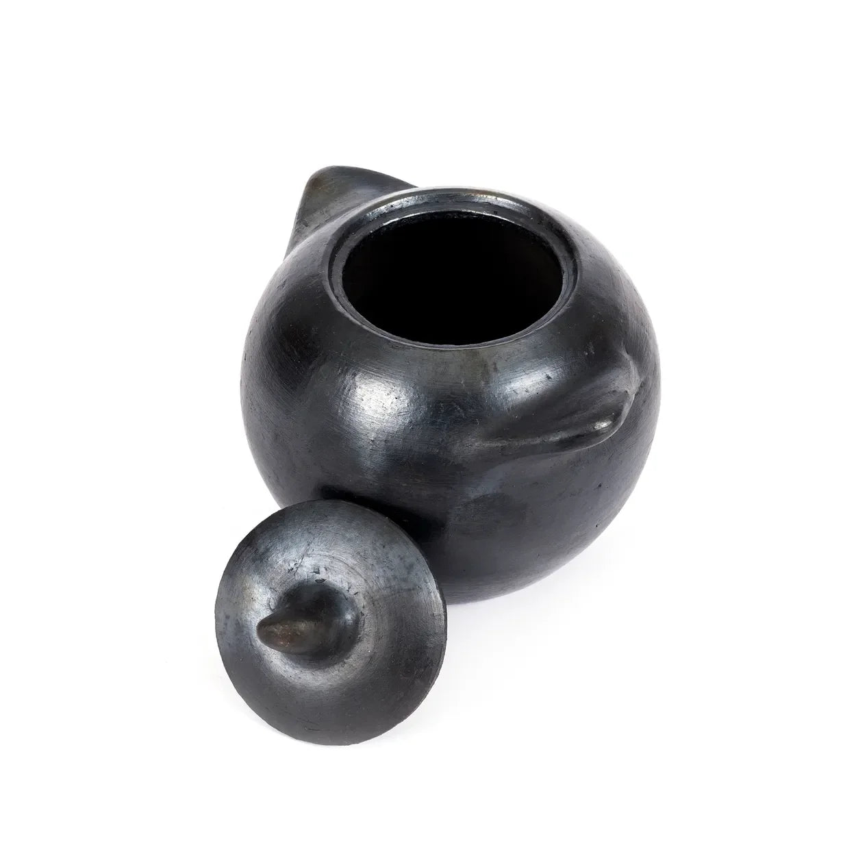 Autrepute en terre cuite noire brûlée faite main avec couvercle, dimensions 10x7x8 cm