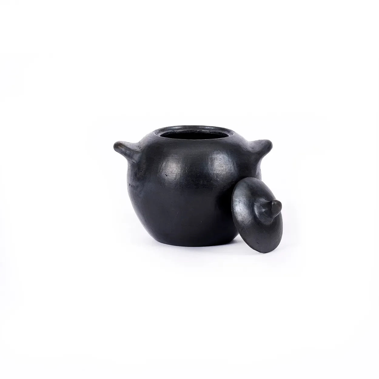 Pot en terre cuite noir brûlé fait main avec couvercle de 11 cm
