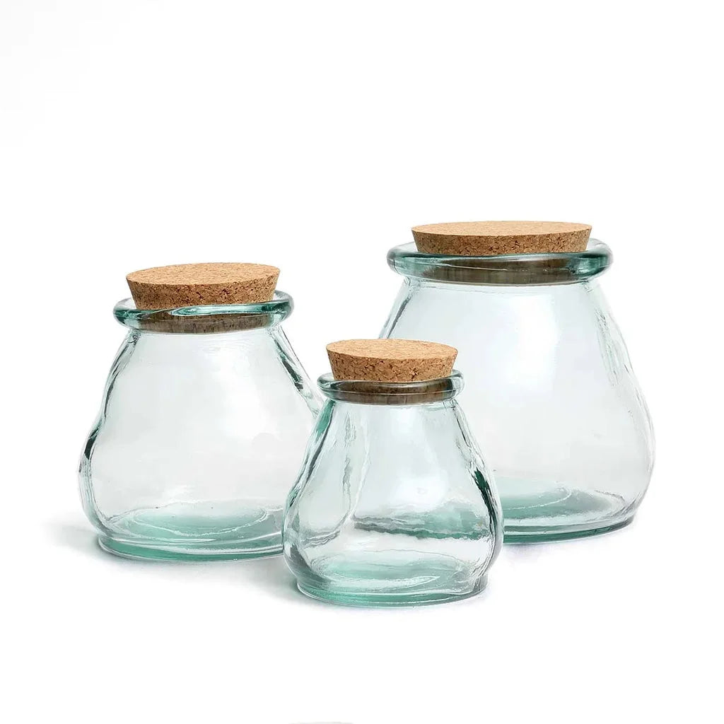Trois bocaux en verre transparents avec bouchons en liège pour le Pot en Verre Bleu L