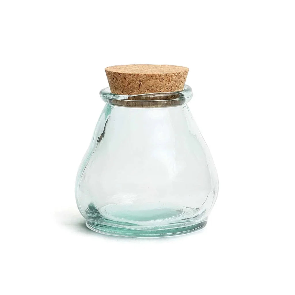 Bocal en verre transparent avec bouchon en liège.