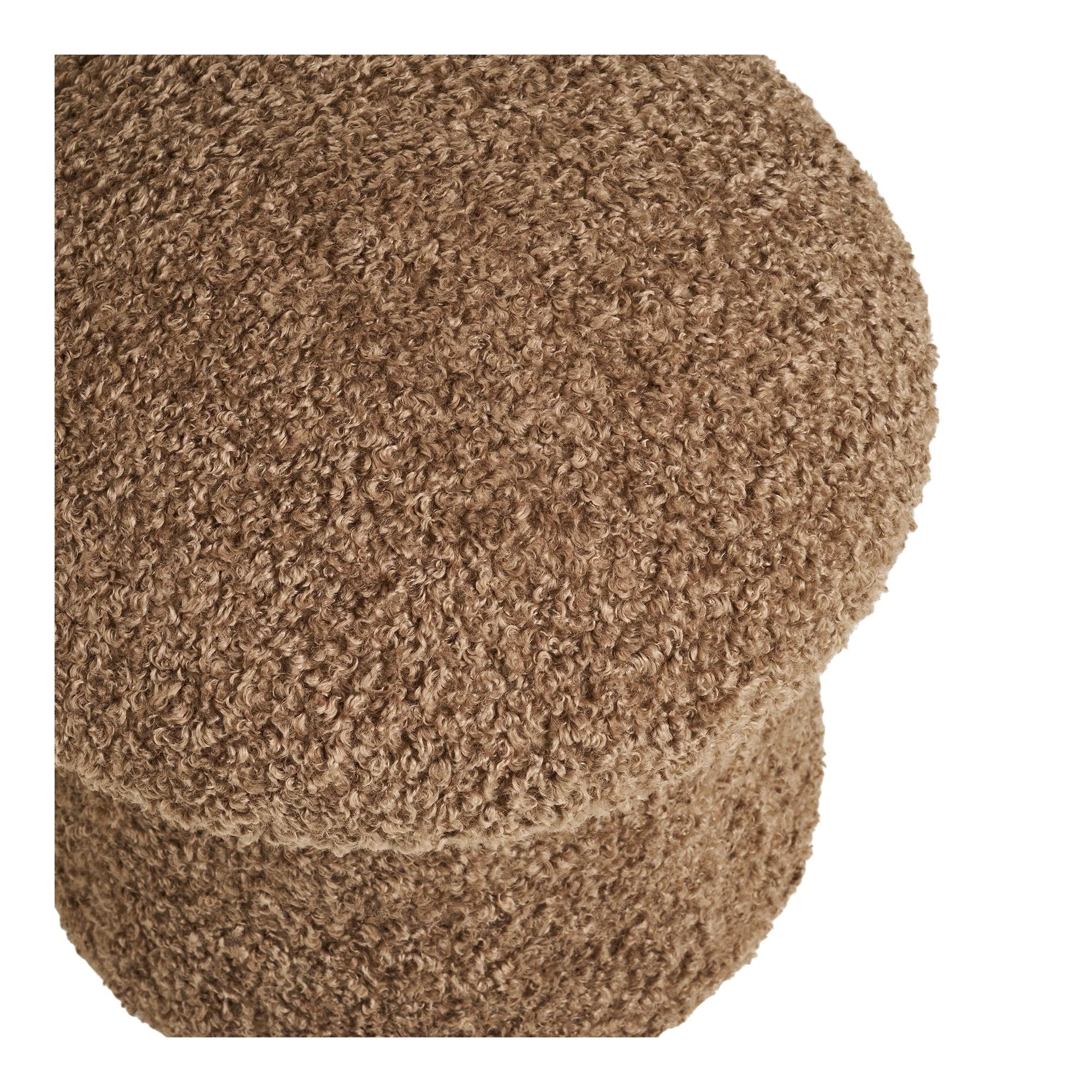 Pouf bouclé brun avec tissu texturé et fluffy, forme champignon arrondie Ø45 cm