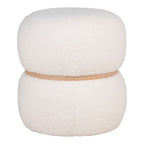 Poufs bouclé écru forme champignon avec ceinture bois clair, Ø38x41 cm