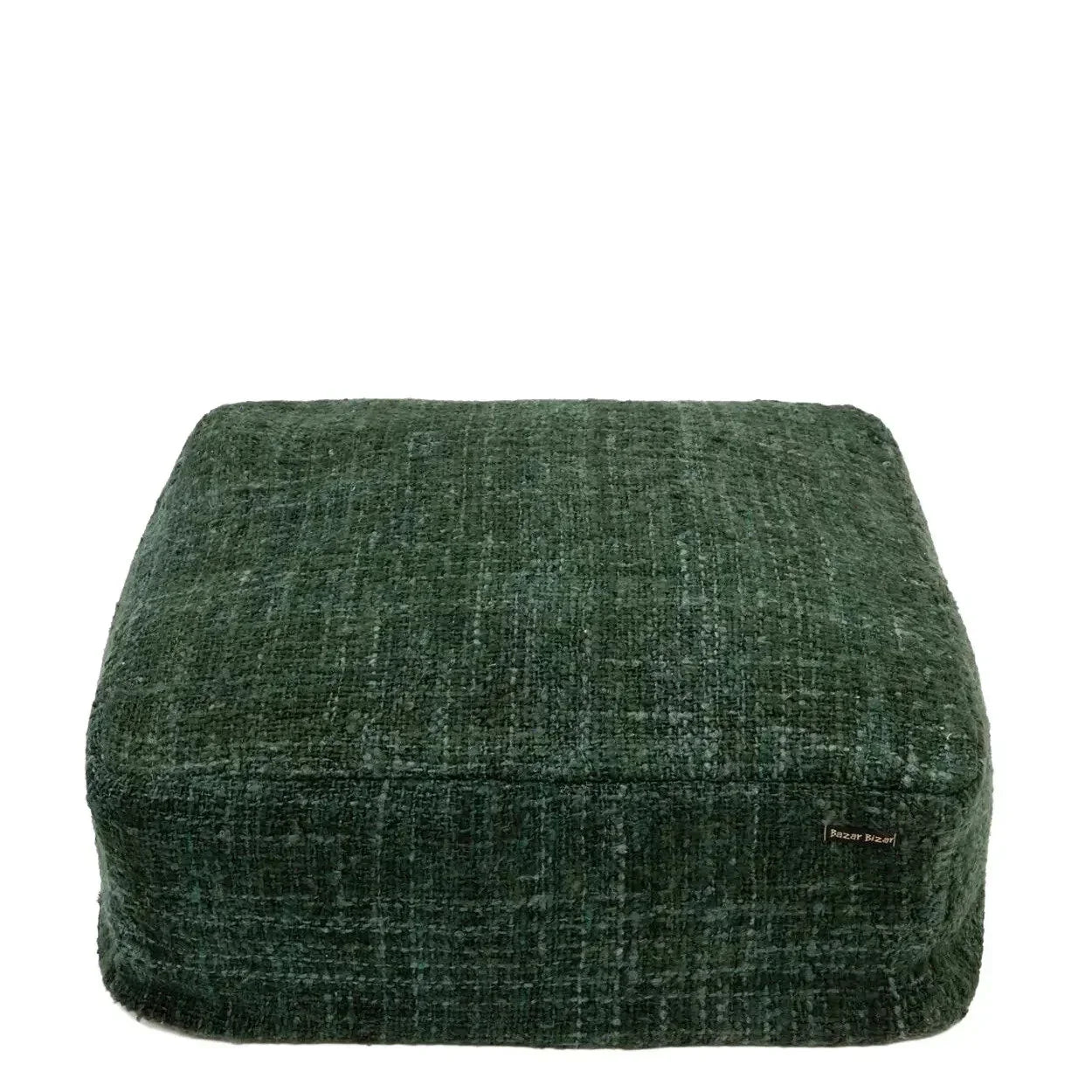 Pouf carré en coton vert forêt texturé 60x60 cm à motif tissé moelleux