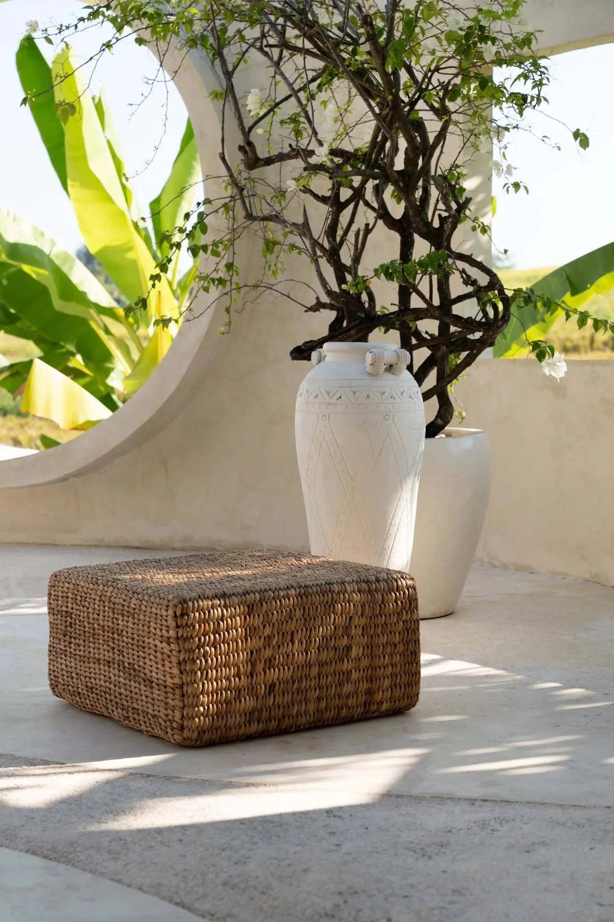 Pouf carré en jacinthe d’eau naturel – 60x60 cm