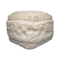 Pouf carré en laine écrue avec franges, pompons, texture shaggy et bobble knit