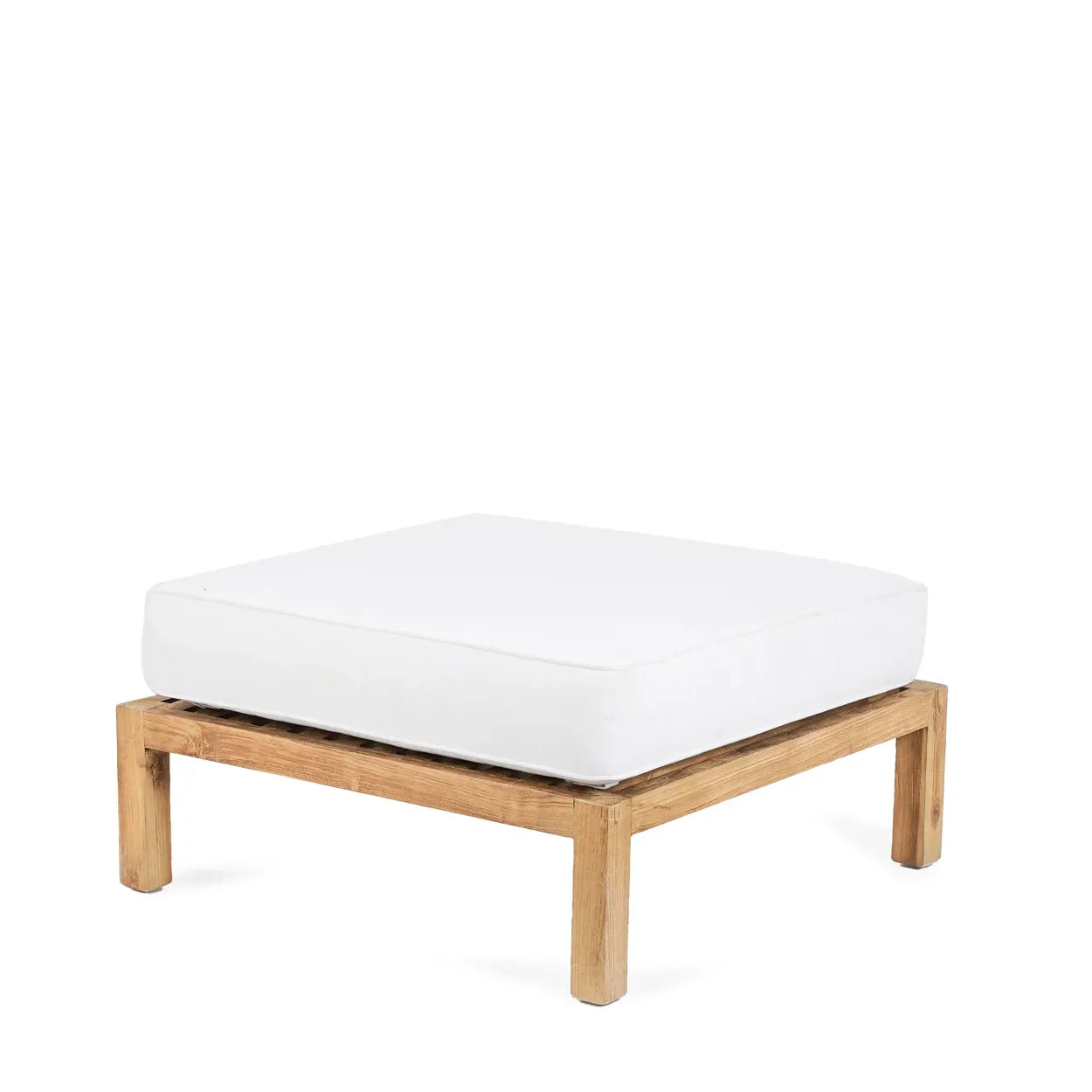 Pouf carré modulaire en teck recyclé 80x80 naturel blanc avec coussin blanc