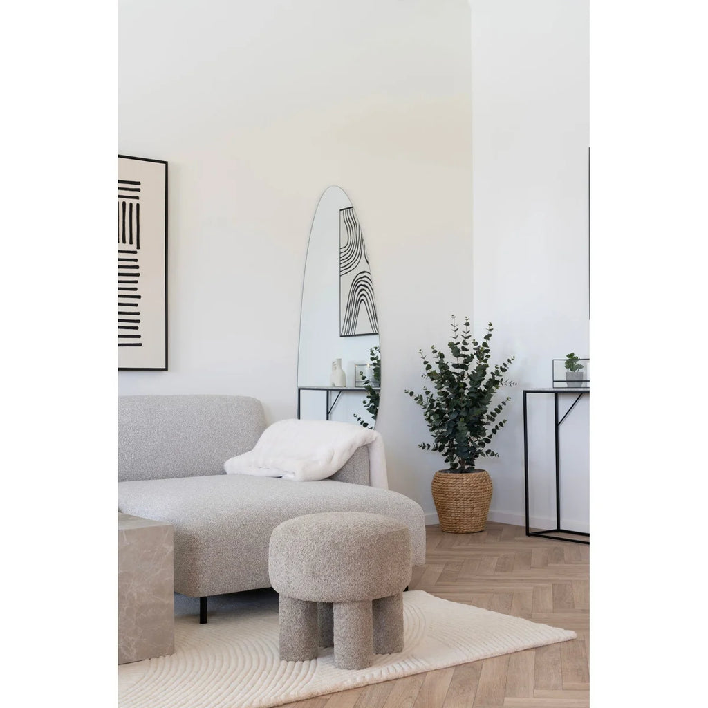 Pouf cylindrique en tissu bouclé beige avec pieds arrondis Ø43 cm