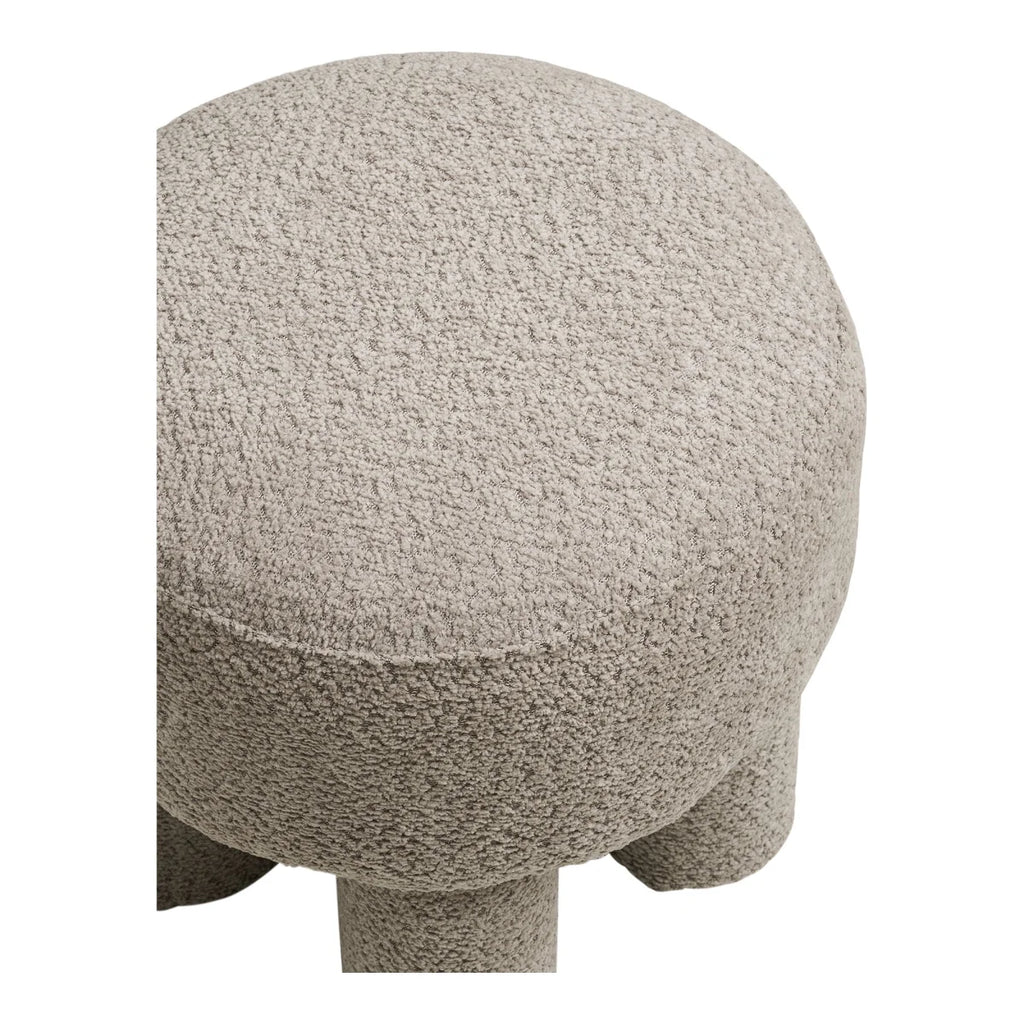 Tabouret pouf cylindrique en tissu bouclé beige avec pieds arrondis, Ø43 cm