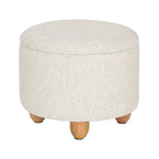 Pouf de rangement rond couleur crème fermé avec pieds en bois massif.